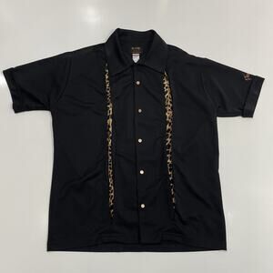 Vintage BC Ethic Camp Shirt Men’s M Black Leopard Panels Retro Lounge Bowling